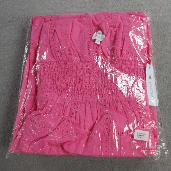 J Marie Presley Eyelet Midi Dress Womens Medium Pink Lace Lined NEW - Picture 2 of 6